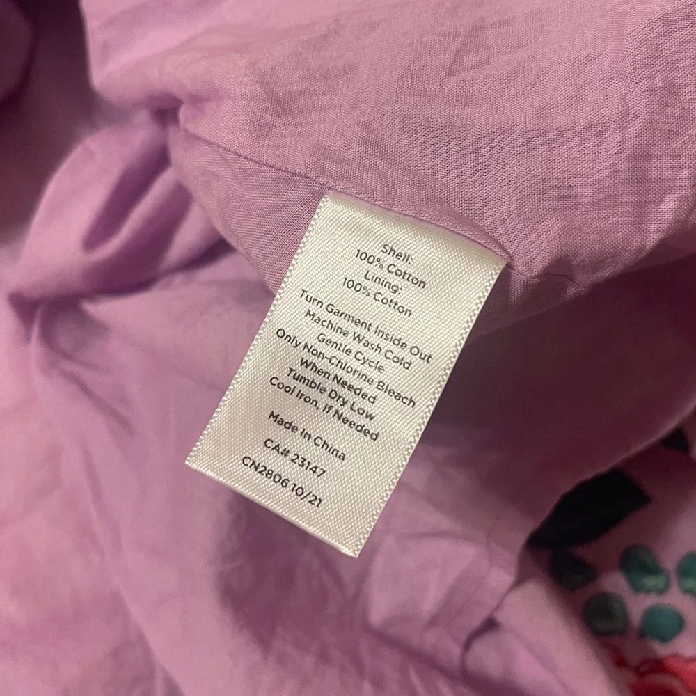 Talbots shirt dress sketched Blooms violet tulle flowers floral 100% Cotton Love
